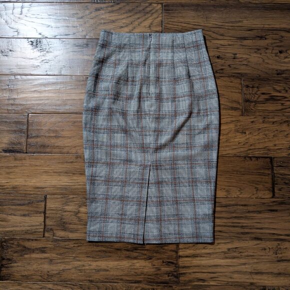 RW&CO pencil skirt grey rust brown plaid size 0 - Picture 14 of 14